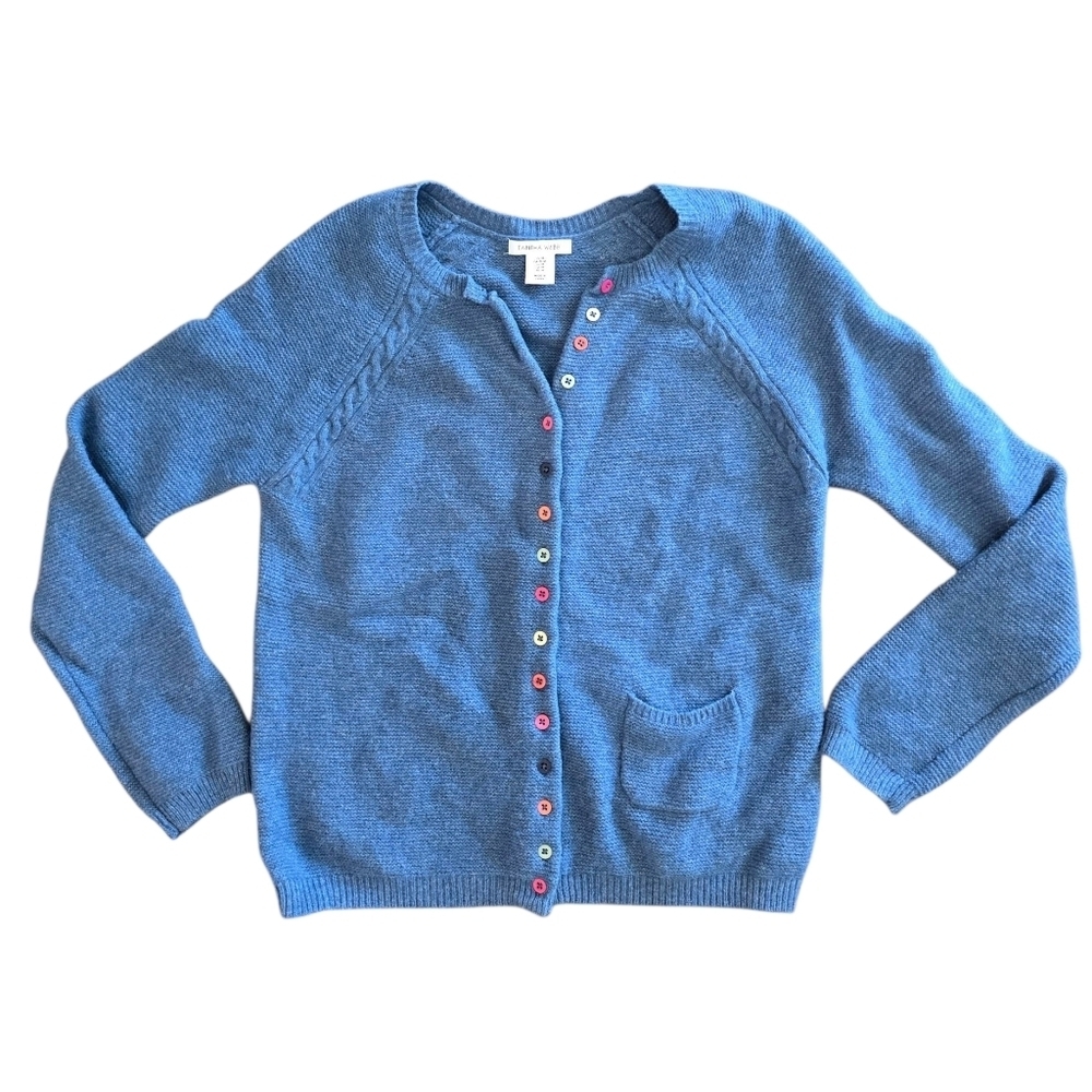 Light Blue Women's Button-Front Cardigan with Colorful Buttons